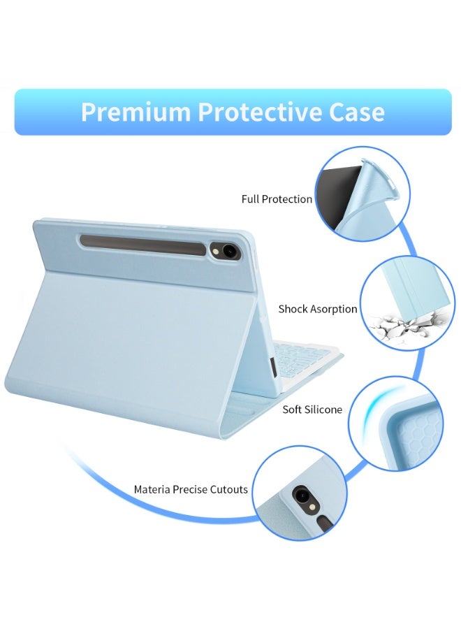 UCHUANG Keyboard Case, Compatible with Samsung Galaxy Tab S7S/S8/S9/S9FE 11-inch Universal Keyboard Case, Magnetic Detachable Wireless Arabic Keyboard with Pen Slot Protective Cover - Blue - Image 4