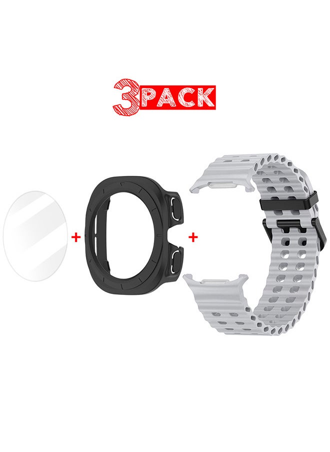 CATANES - (for Samsung Galaxy Watch 7 Ultra) 3 Packs Silicone Band, Case and Screen Protector, Soft Ocean Silicone Sport Strap Replacement Accessory - Image 1