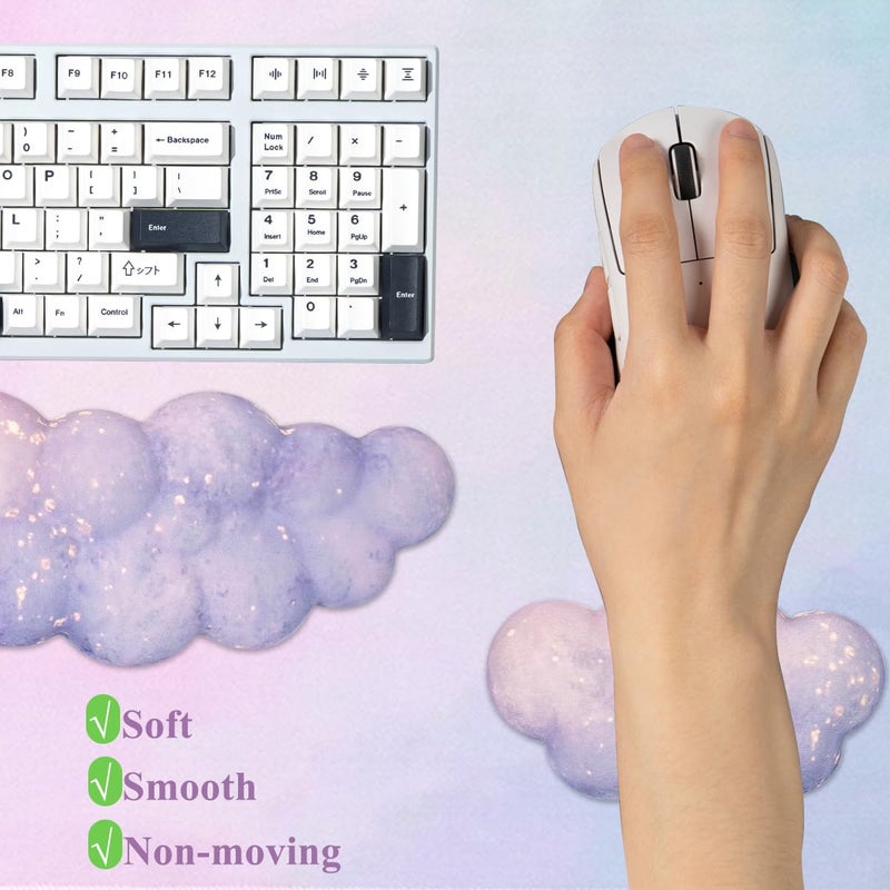 Sumgsn Gaming Desk Mat with Keyboard Wrist Rest Set, 4 in 1 Large Mouse Pad & Cloud Keyboard Wrist Rest& Mouse Wrist Rest&Coaster, Comfort and Support for Typing and Gaming(Purple) - Image 3