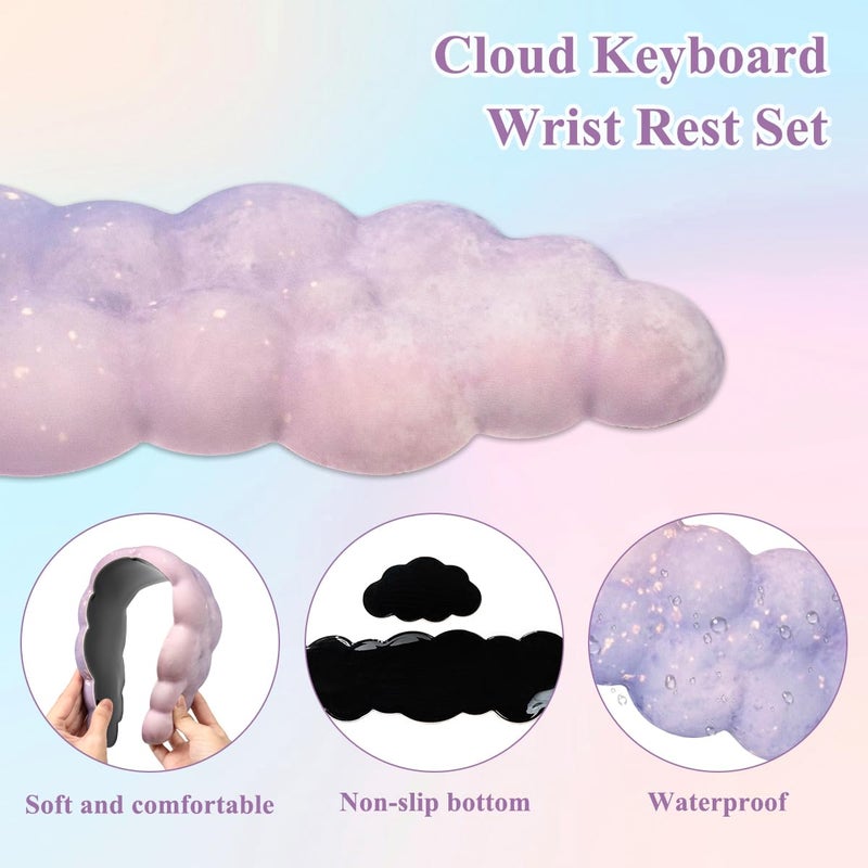 Sumgsn Gaming Desk Mat with Keyboard Wrist Rest Set, 4 in 1 Large Mouse Pad & Cloud Keyboard Wrist Rest& Mouse Wrist Rest&Coaster, Comfort and Support for Typing and Gaming(Purple) - Image 5