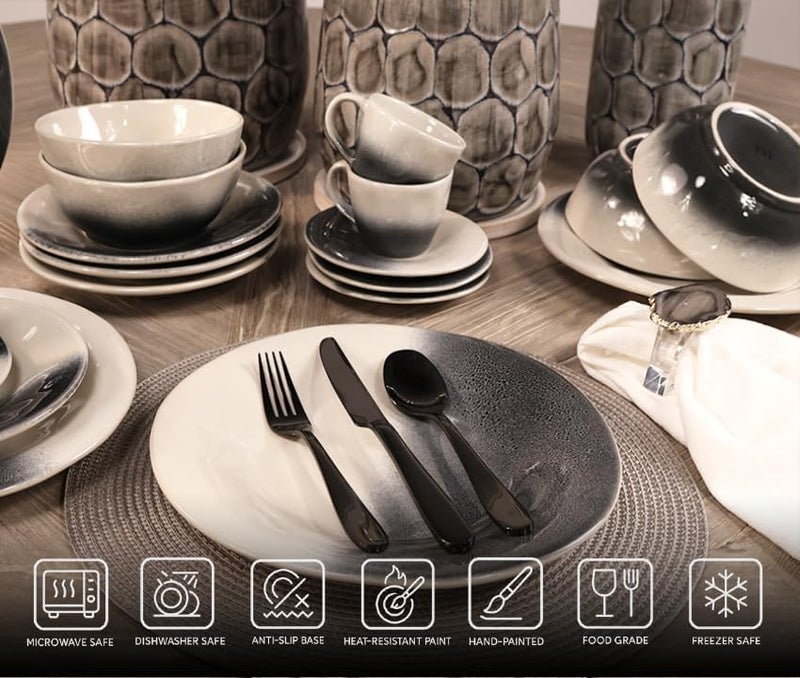 20Piece Premium Ceramic Dinnerware Sets Handcrafted Plates Bowls and Cups with Reactive Glaze Highly Durable  Dishwasher and Microwave Safe Dinnerware Set Serves 4 People 20 Pcs - Image 2
