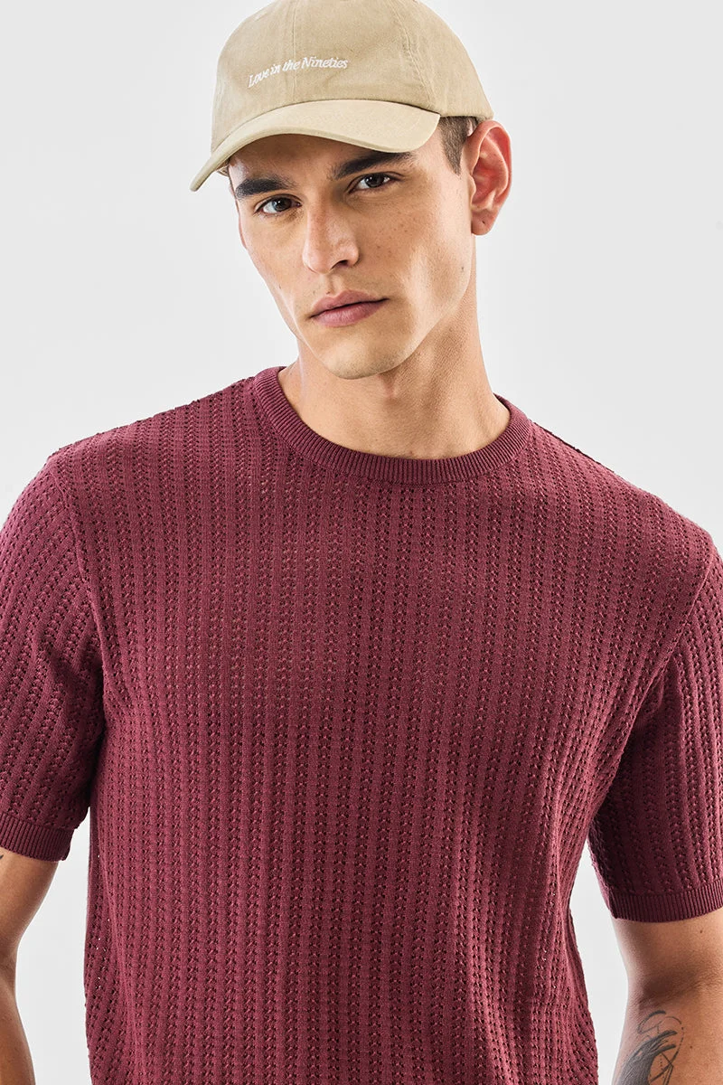 SNITCH Maroon 100% Cotton Regular Fit Flat Knit T-Shirt for Men | Best Price UAE