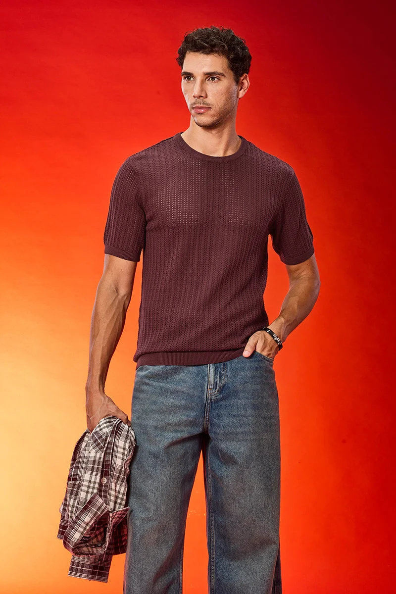 SNITCH 100% Cotton Regular Fit Flat Knit T-Shirt
