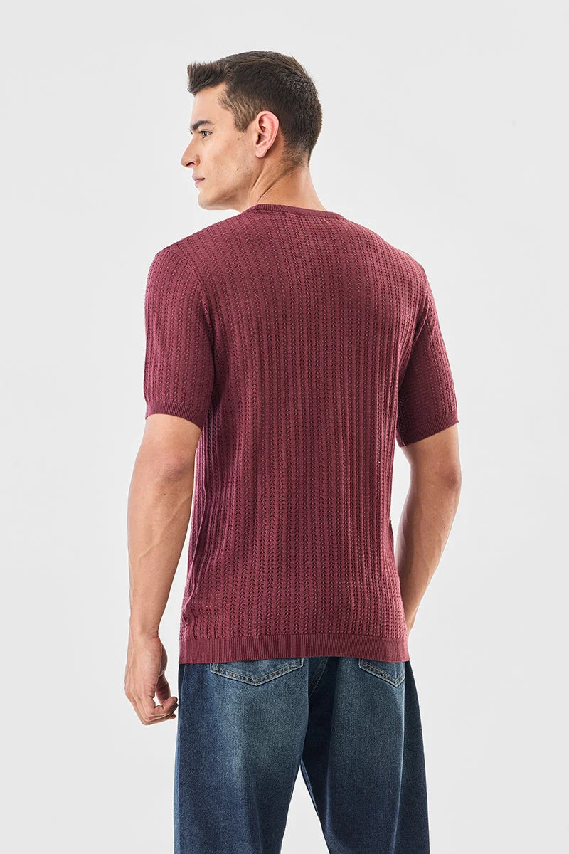 SNITCH Maroon 100% Cotton Regular Fit Flat Knit T-Shirt for Men | Best Price UAE