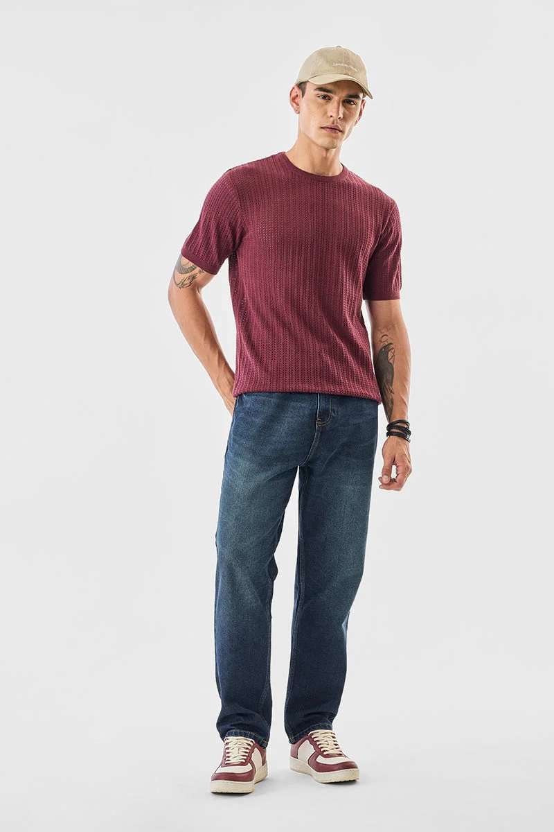SNITCH Maroon 100% Cotton Regular Fit Flat Knit T-Shirt for Men | Best Price UAE