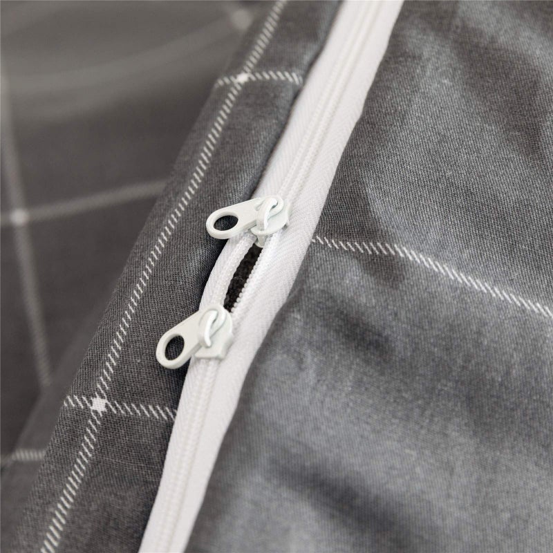 JELLYMONI 100% Natural Cotton 3pcs Plaid Duvet Cover Sets, Black with White Grid Geometric Pattern Printed Comforter Cover,with Zipper Closure & Corner Ties(King Size) - Image 4