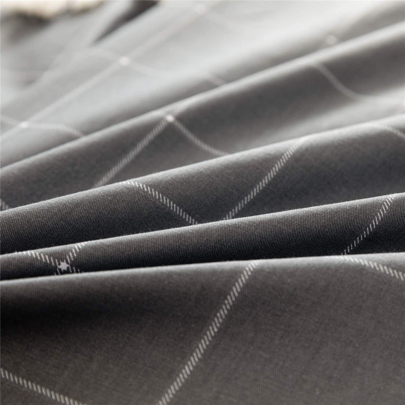 JELLYMONI 100% Natural Cotton 3pcs Plaid Duvet Cover Sets, Black with White Grid Geometric Pattern Printed Comforter Cover,with Zipper Closure & Corner Ties(King Size) - Image 5