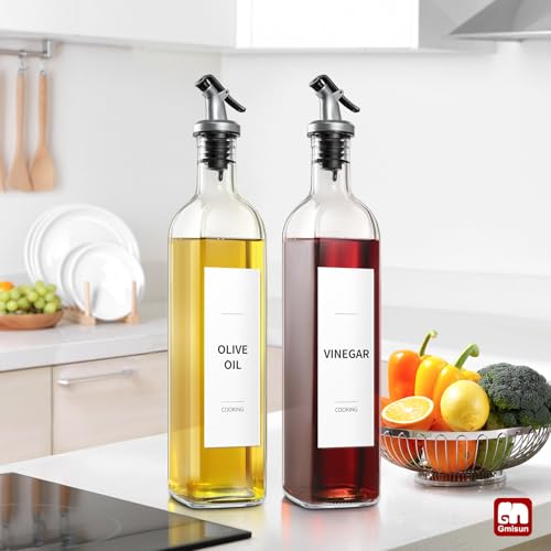 GM GMISUN GMISUN Olive Oil and Vinegar Dispenser Bottle Set, 2 Pack Oil and Vinegar Dispenser Bottle, 17oz Kitchen Oil Dispenser, Glass Cooking Oil Dispenser, Clear Glass Bottles for Oil with Funnel and Labels - Image 5