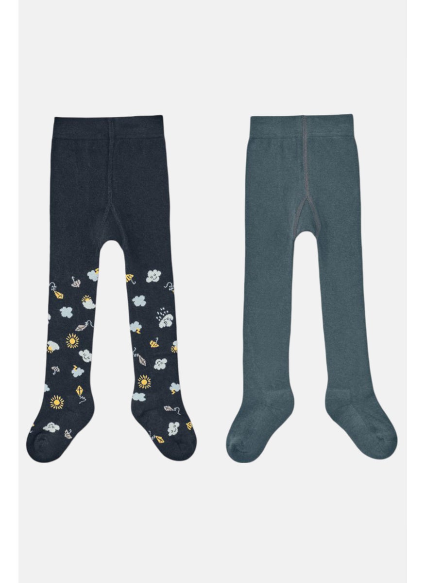 Tchibo Kids Girl 2 Pairs Printed Tights, Navy Combo  - Image 2