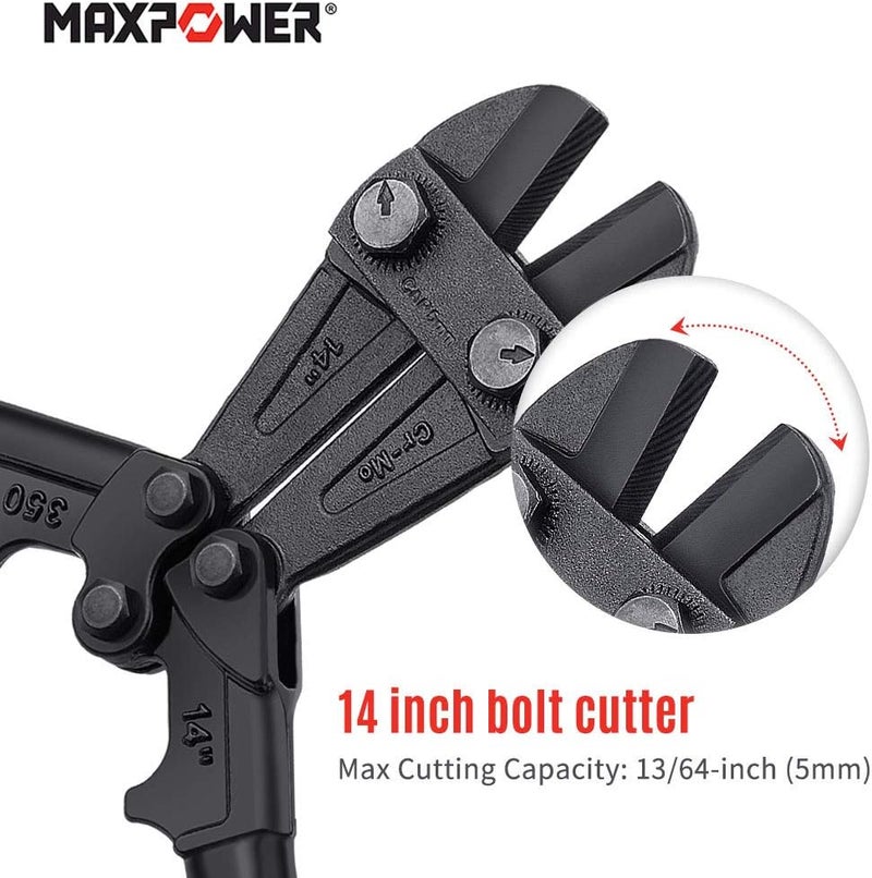 Max Power 14-Inch Heavy Duty Bolt Cutter, Hardened Chrome Molybdenum Steel Blade, Ergonomic Rubber Handle - Image 2