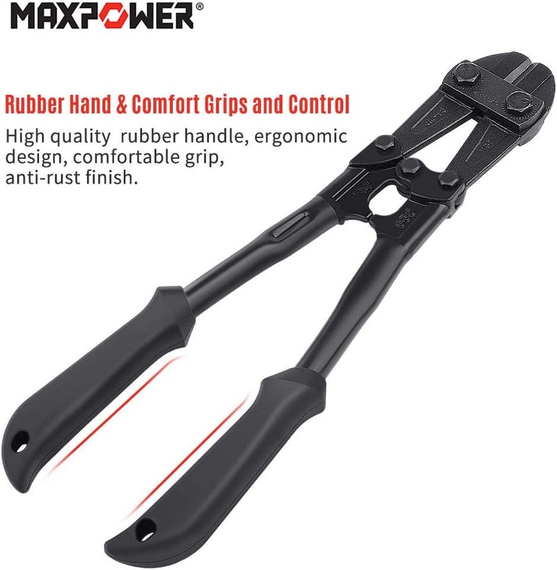 Max Power 14-Inch Heavy Duty Bolt Cutter, Hardened Chrome Molybdenum Steel Blade, Ergonomic Rubber Handle - Image 3