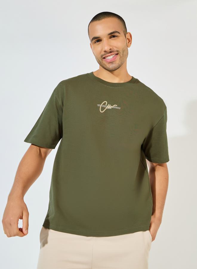 ستايلي تيشيرت تيري فضفاض مطبع بطبعات جرافيك - Image 1