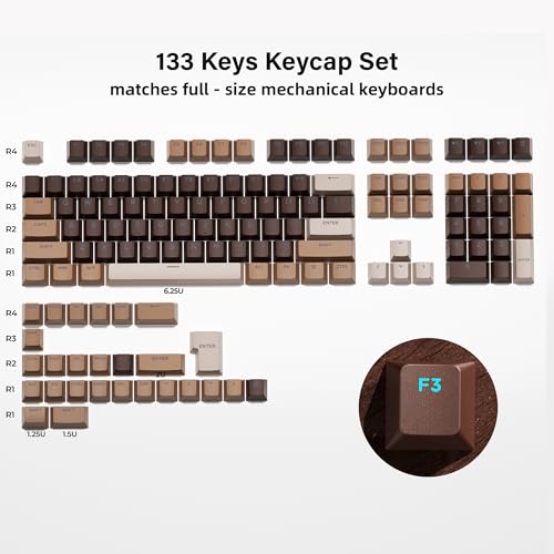 OHY XVX Shine Through Keycaps -133 Keys Cherry Profile Double Shot PBT Keycaps Compatible for 60%/75%/100% Retro Gaming Mechanical Keyboard-Coffee Brown - Image 3