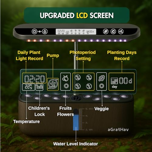 aGratHav Hydroponics Growing System Kit, Indoor Herb Garden, 14 Pods Upgraded LCD Display, LED Grow Light Quiet Smart Water Pump Automatic Timer, Hydroponic Planter for Home Kitchen Office (Black) - Image 2
