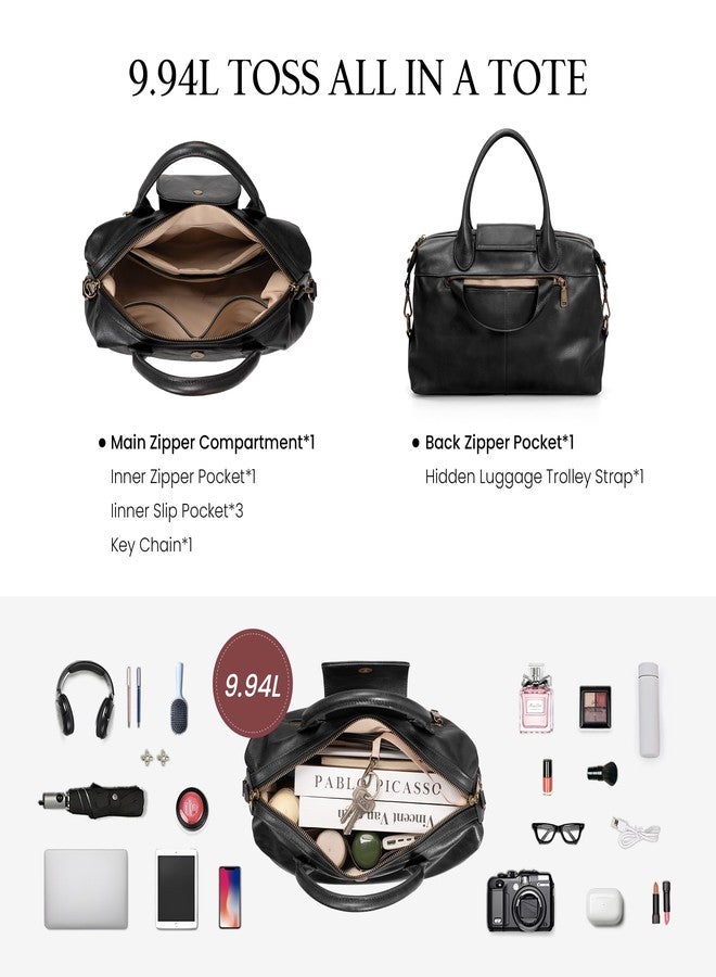 befen Vintage Genuine Leather Satchel Tote Bag, Retro Waxed Leather Purses for Women, Luxury Top Handle Handbag Shoulder Bags, Black Cross Body Doctor Bag for Work Travel Casual - Image 5