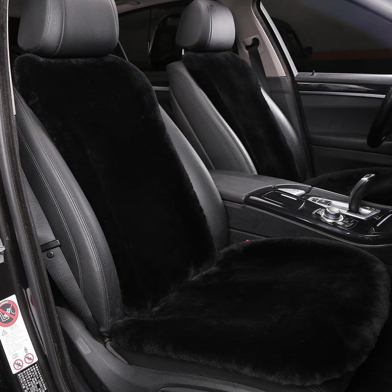 OGLAND 2 Pack Fuzzy Fluffy Fur Sheepskin Car Seat Covers for Auto Soft Cozy Wool Universal Seat Cushion Accessories Automobiles (Black) - Image 5