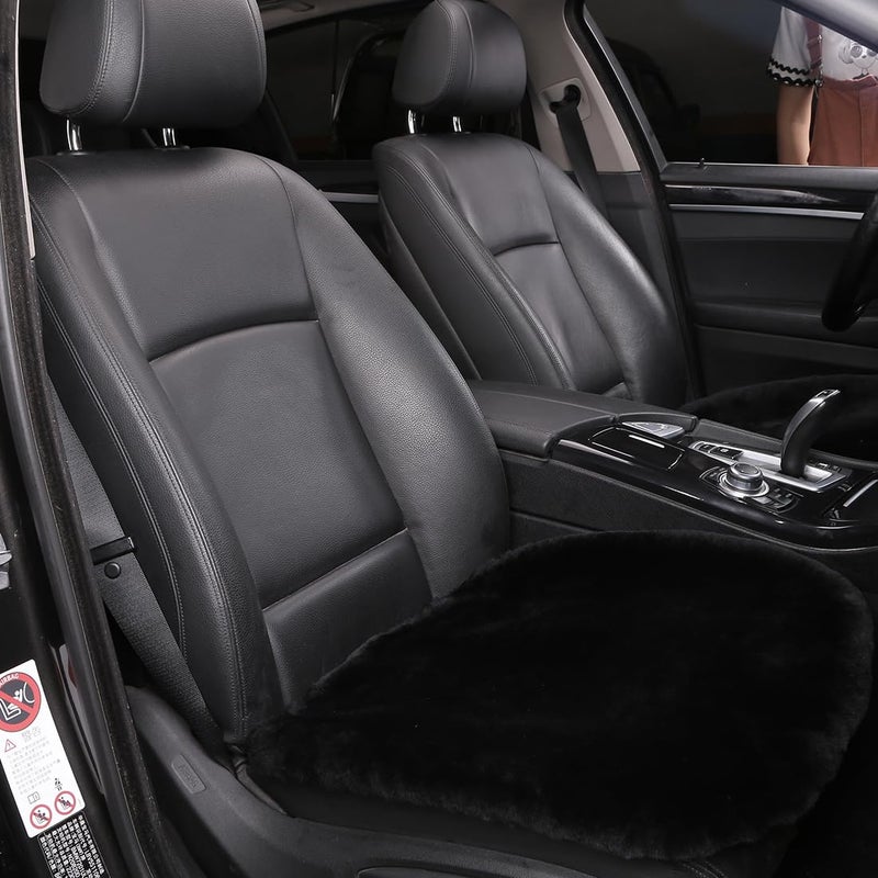 OGLAND 2 Pack Fuzzy Fluffy Fur Sheepskin Car Seat Covers for Auto Soft Cozy Wool Universal Seat Cushion Accessories Automobiles (Black) - Image 4