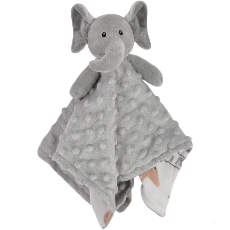 BORITAR Elephant Baby Security Blanket Soft Minky Dot Fabric Lovey Blanket with Lovely Animal Pattern Backing Stuffed Plush Cuddle Newborn Blankie 14 Inch