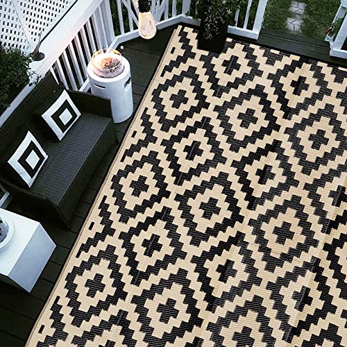 SAND MINE SAND MINE Waterproof Outdoor Rug 9x12 ft Plastic Reversible Rug Modern Area Rug Large Floor Mat for Outdoors RV Patio Backyard Deck Picnic Beach Camping 