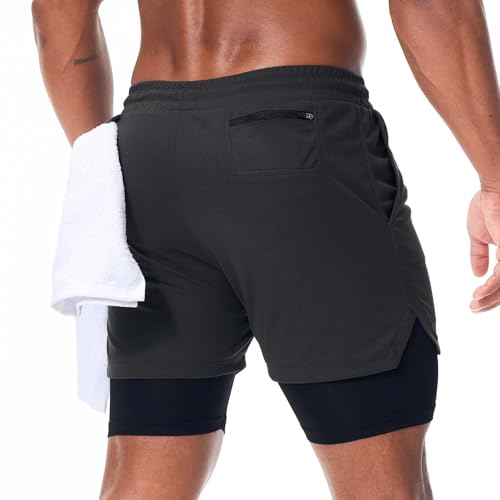 Surenow Men's Running Shorts Quick Dry Workout Gym Shorts Athletic 2-in-1 Stealth Shorts Outdoor Short for Men with Pockets Grey - Image 2