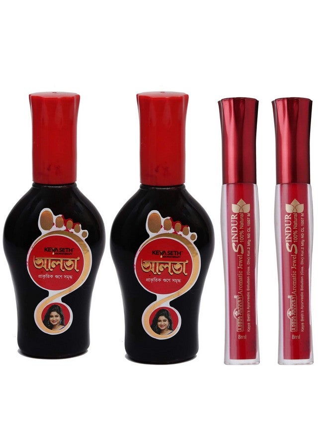 Keya Seth Aromatherapy Aromatic 100% Natura Liquid Sindoor Red 2Pcs & Natural Ayurvedic Aalta 2Pc With Applicator (Pack Of 4) - Image 1