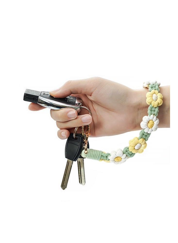 Floral Cute Flower Keychain-Bring Good Luck, Boho Handmade Weave Wristlet Bracelet Keychain Floral Wrist Lanyard Keyring Holder for Women - Image 4