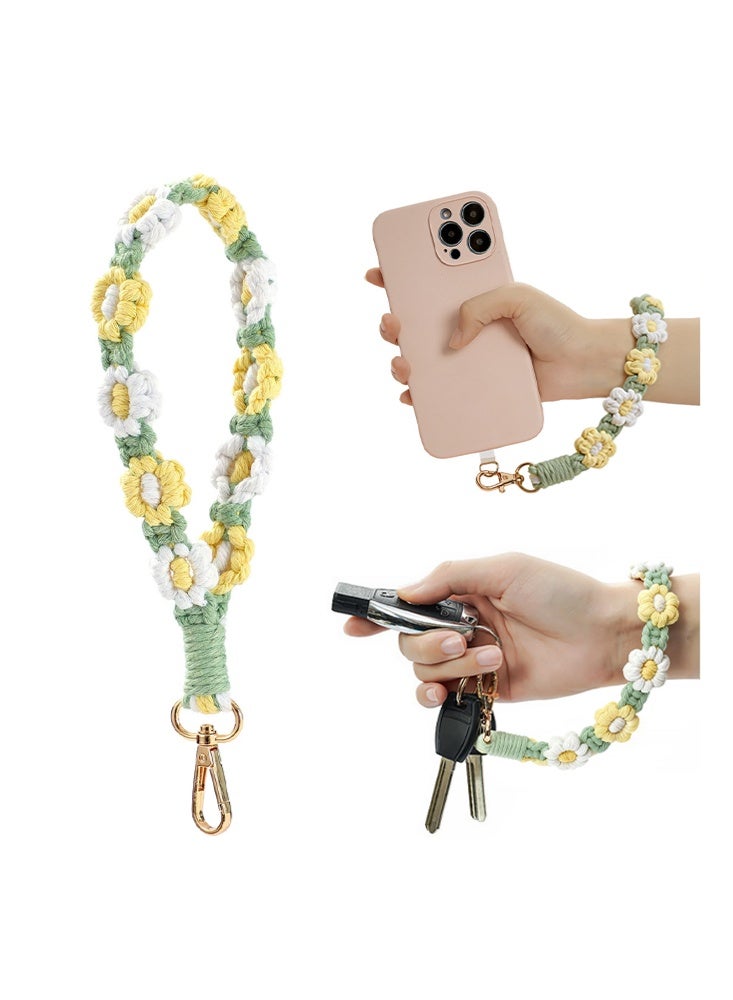 Floral Cute Flower Keychain-Bring Good Luck, Boho Handmade Weave Wristlet Bracelet Keychain Floral Wrist Lanyard Keyring Holder for Women - Image 1