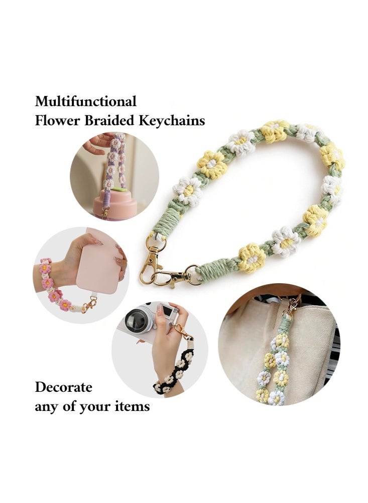 Floral Cute Flower Keychain-Bring Good Luck, Boho Handmade Weave Wristlet Bracelet Keychain Floral Wrist Lanyard Keyring Holder for Women - Image 3