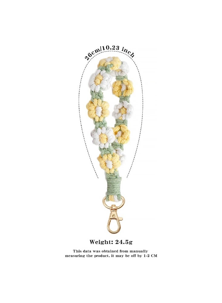Floral Cute Flower Keychain-Bring Good Luck, Boho Handmade Weave Wristlet Bracelet Keychain Floral Wrist Lanyard Keyring Holder for Women - Image 2