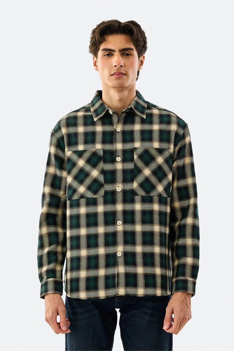SNITCH Green Checkered Long Sleeve Relaxed Overshirt