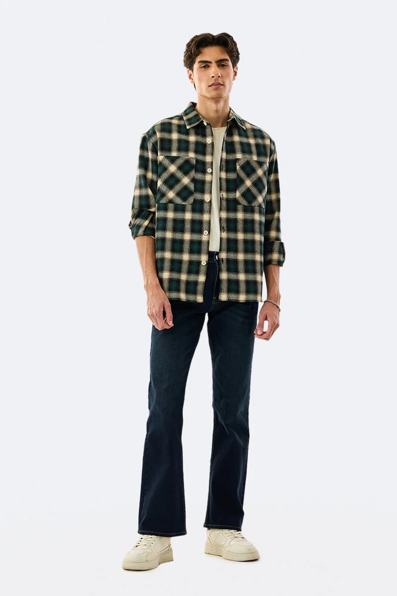 SNITCH Green Checkered Long Sleeve Relaxed Overshirt