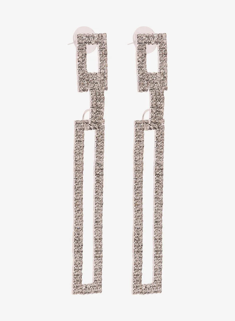 Ella Limited Edition Silver Rhinestone Embellished Drop Down Earrings Silver
