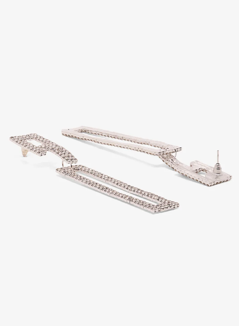 Ella Limited Edition Silver Rhinestone Embellished Drop Down Earrings Silver