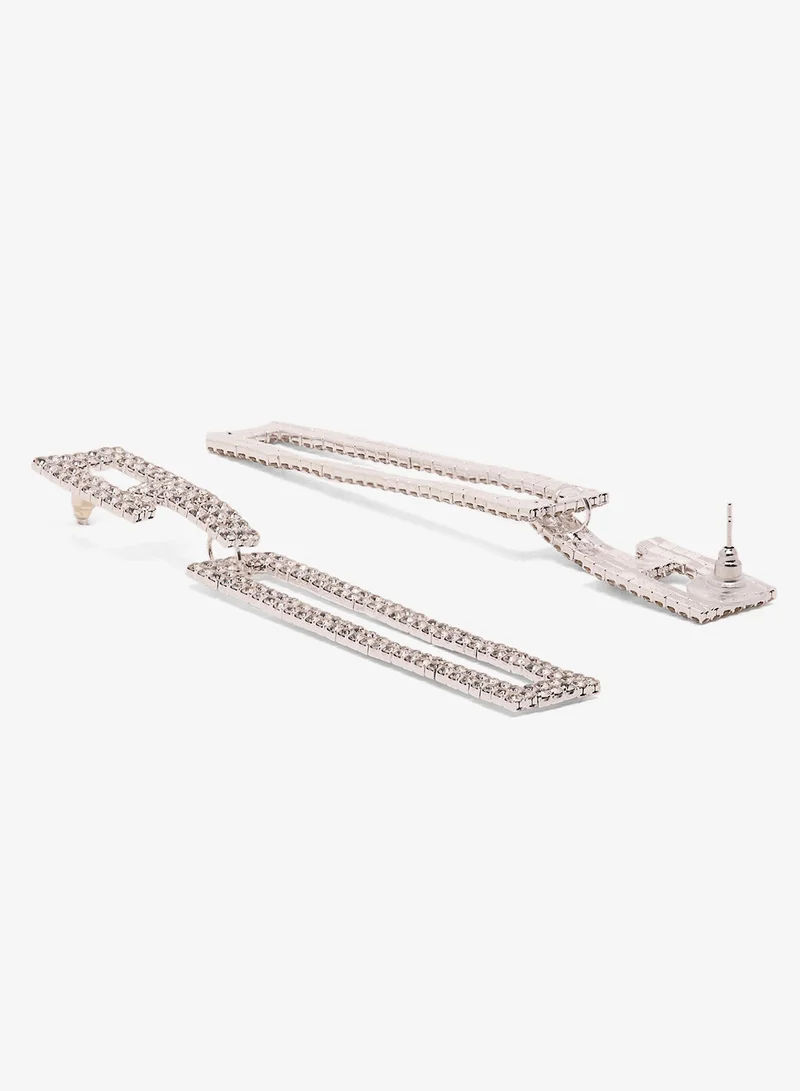 Ella Limited Edition Silver Silver Rhinestone Embellished Drop Down Earrings Silver for Women | Best Price UAE