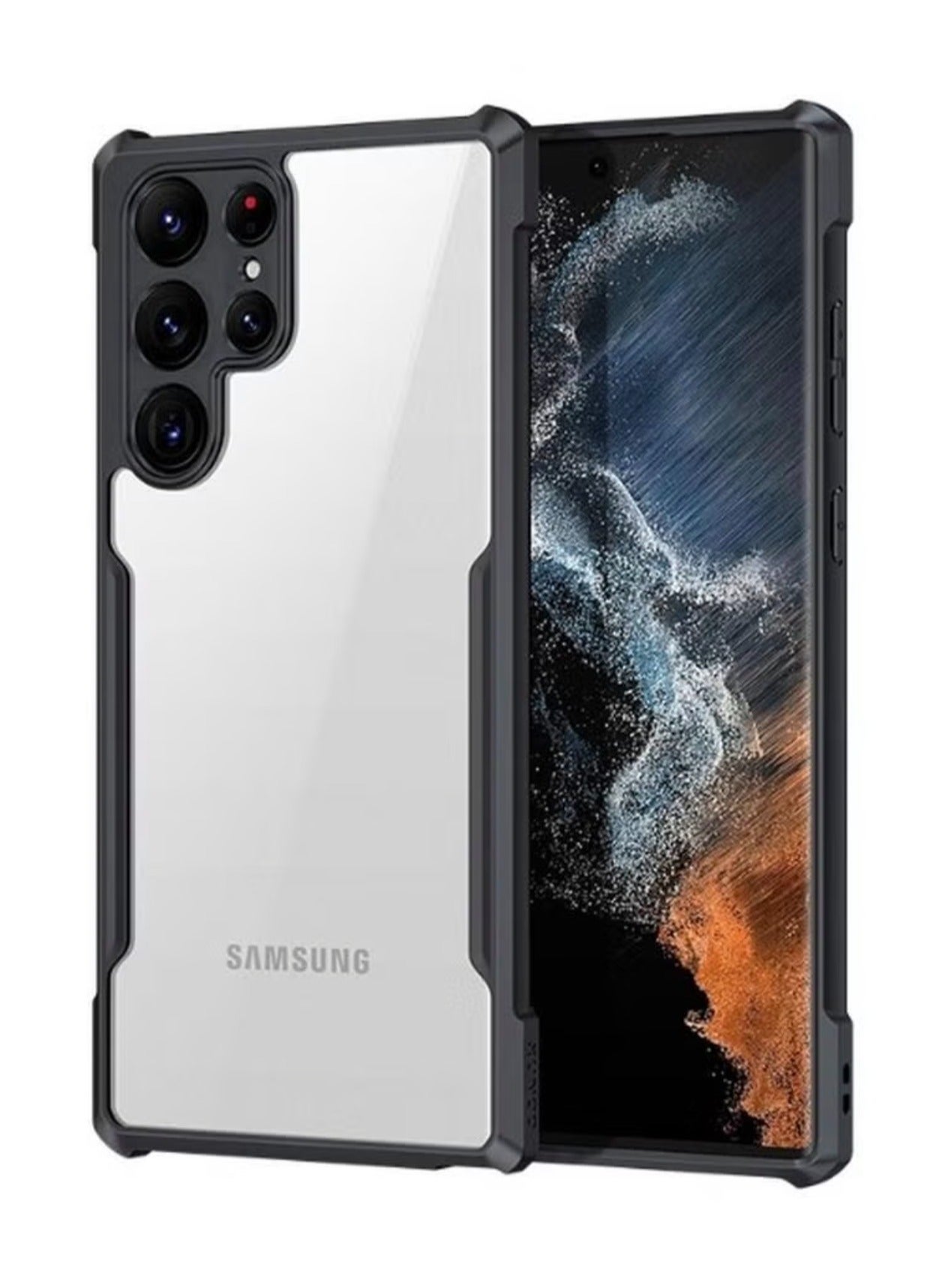 Xundo Clear Case for Samsung Galaxy S25 Ultra | Premium Rugged | Durable Shock-absorbing Frame | Black Border | Thermoplastic Polyurethane | Airbag Anti-drop Protection - Clear