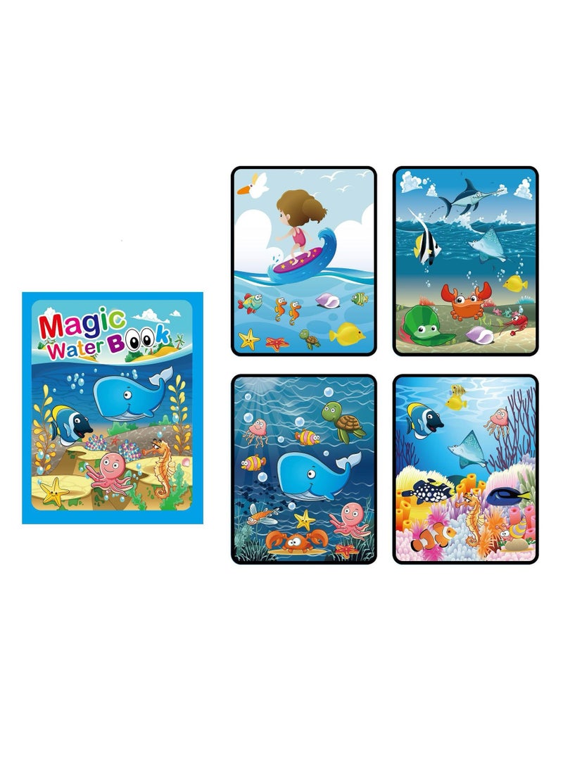 2Pcs Easy And Fun Paint Magic with Water Reusable Magic Water Coloring Books Dinosaurs Ocean Animal Water Drawing Books Magical Drawing Book Painting Toys - Image 2