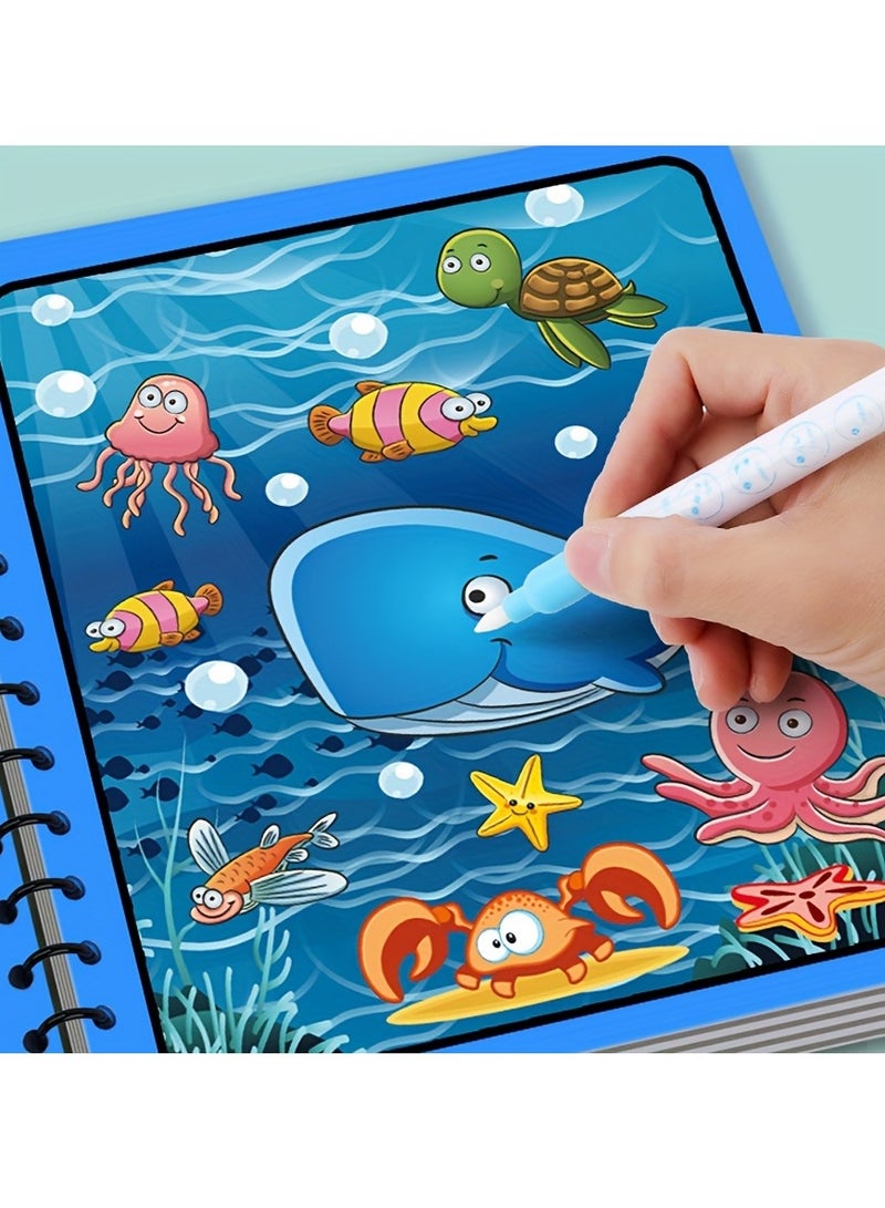 2Pcs Easy And Fun Paint Magic with Water Reusable Magic Water Coloring Books Dinosaurs Ocean Animal Water Drawing Books Magical Drawing Book Painting Toys - Image 4
