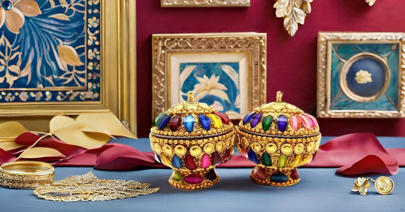 SM Creations Decorative Jewelry Box 6 cm x 6 cm x 6 cm Pack of 2 Decorative Vanity Box Sindoor Dabbi Kumkum Dani Handicraft Box Gold - Image 5