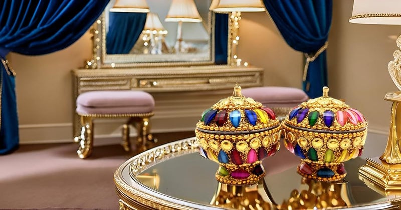 SM Creations Decorative Jewelry Box 6 cm x 6 cm x 6 cm Pack of 2 Decorative Vanity Box Sindoor Dabbi Kumkum Dani Handicraft Box Gold - Image 4