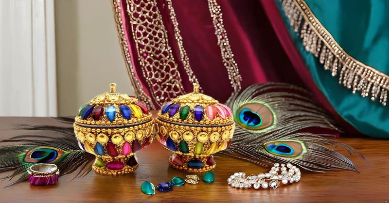 SM Creations Decorative Jewelry Box 6 cm x 6 cm x 6 cm Pack of 2 Decorative Vanity Box Sindoor Dabbi Kumkum Dani Handicraft Box Gold - Image 1