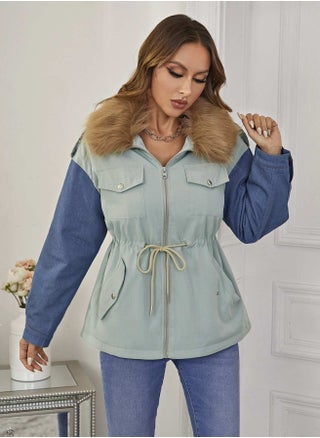 Colorblock Flap Pocket Drop Shoulder Drawstring Waist Borg Collar Parka Coat - pzsku/Z80D51EC33756C41EABDCZ/45/_/1736869529/571ba498-7dd3-4ac3-88ff-4cd352092c84