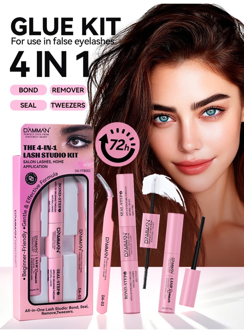 D'AMMA'N DAMMAN 4 in 1 DIY Lash Extension Set with Bond and Seal Glue, Lash Remover & Tweezers, Strong Hold Waterproof Cluster Eyelashes Kit Long Lasting 48-72H for Beginners - Image 1