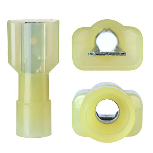 XHF 12-10 AWG Male Spade Disconnect Connectors Terminals Nylon Fully Insulated Quick Crimp Wire Connectors 100 Pcs Yellow - Image 2