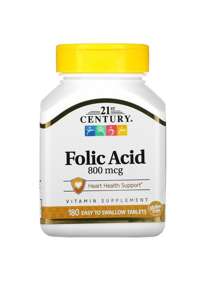 21st Century 800 mcg Folic Acid Tablets, Assorted, 180 Count - Image 1