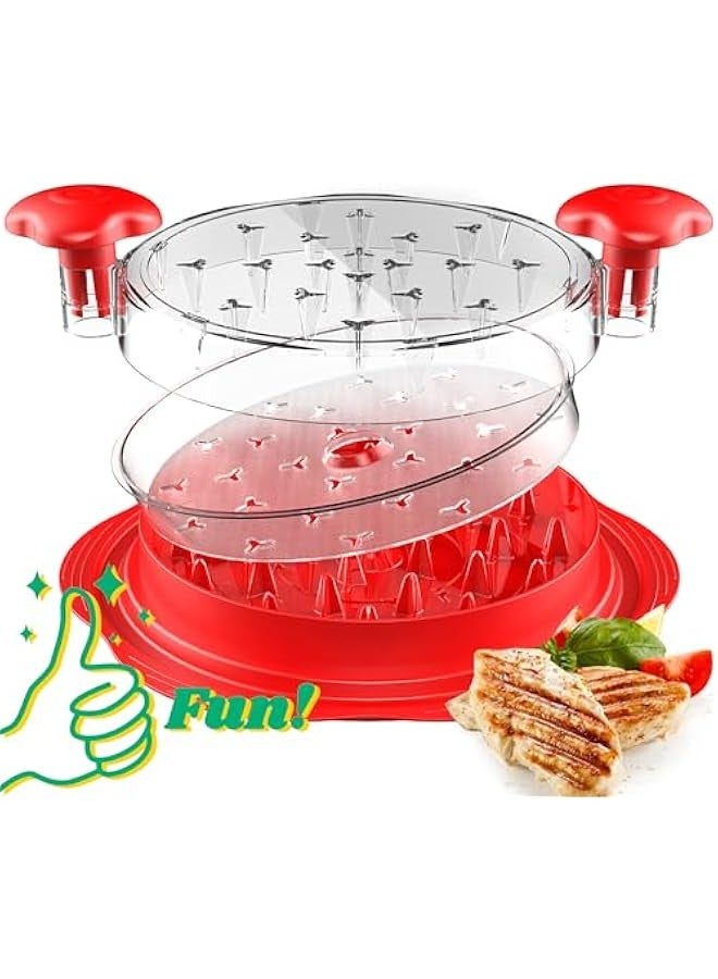 Chicken Shredder with Separate Plate, Large Meat Shredder Tool Twist with Transparent Lid&Brush, Visible Manual Chicken Breast Shredder, Dishwasher Safe, Ergonomic Handle, Easy to Clean (Red) - Image 1