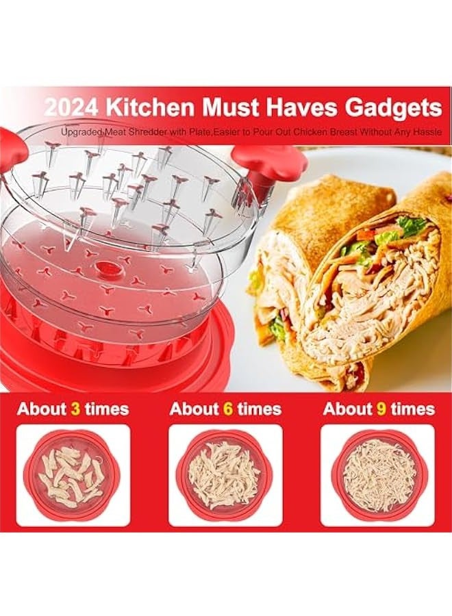 Chicken Shredder with Separate Plate, Large Meat Shredder Tool Twist with Transparent Lid&Brush, Visible Manual Chicken Breast Shredder, Dishwasher Safe, Ergonomic Handle, Easy to Clean (Red) - Image 2