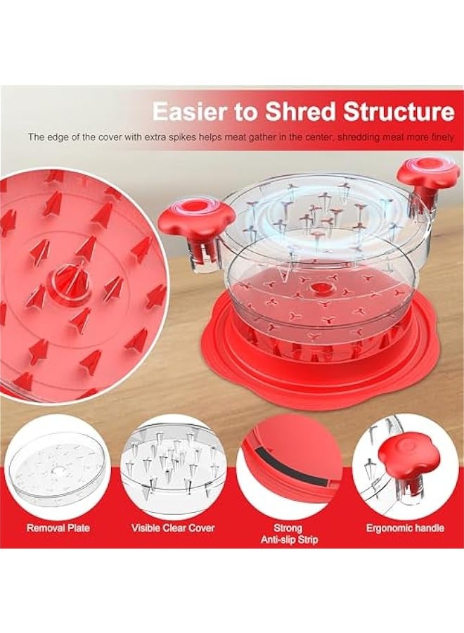 Chicken Shredder with Separate Plate, Large Meat Shredder Tool Twist with Transparent Lid&Brush, Visible Manual Chicken Breast Shredder, Dishwasher Safe, Ergonomic Handle, Easy to Clean (Red) - Image 3