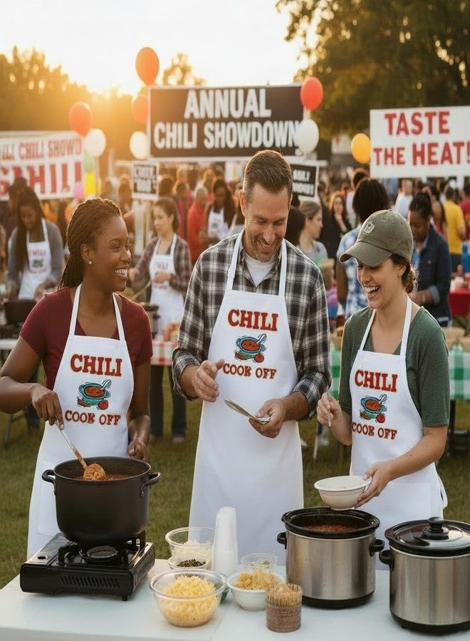 CoolAprons Chili Cook Off Apron – Unisex White Cooking Apron for Men & Women, BBQ, Kitchen, Grilling, Competitions - Image 3