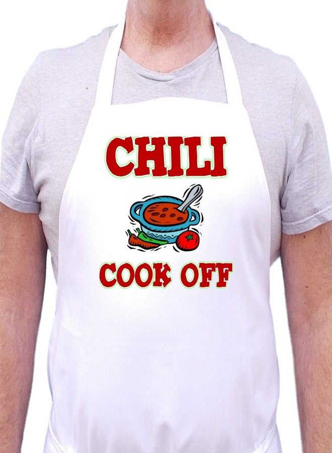 CoolAprons Chili Cook Off Apron – Unisex White Cooking Apron for Men & Women, BBQ, Kitchen, Grilling, Competitions - Image 1