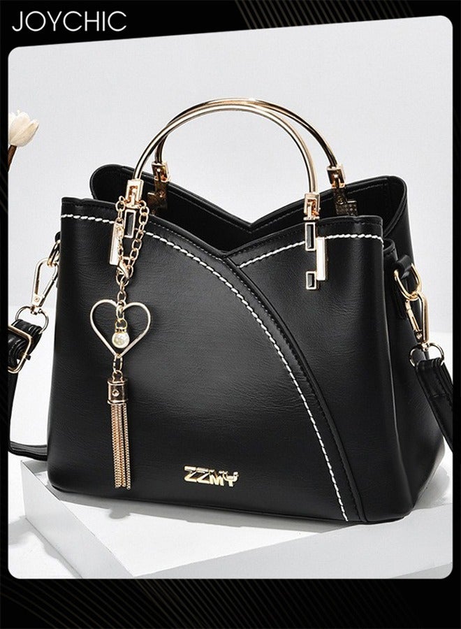 Joychic حقيبة كروس بودي نسائية كبيرة السعة من البولي يوريثان حقيبة كتف متعددة الجيوب مقاومة للماء مع قلادة على شكل حب لحفلات السفر باللون الأسود - Image 1